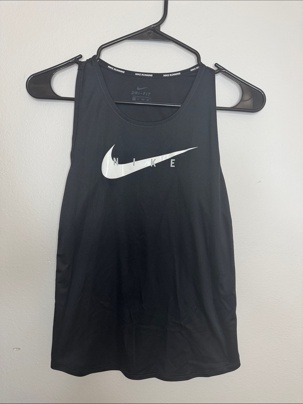 Nike Dri Fit Black Tank with White Swoosh Logo